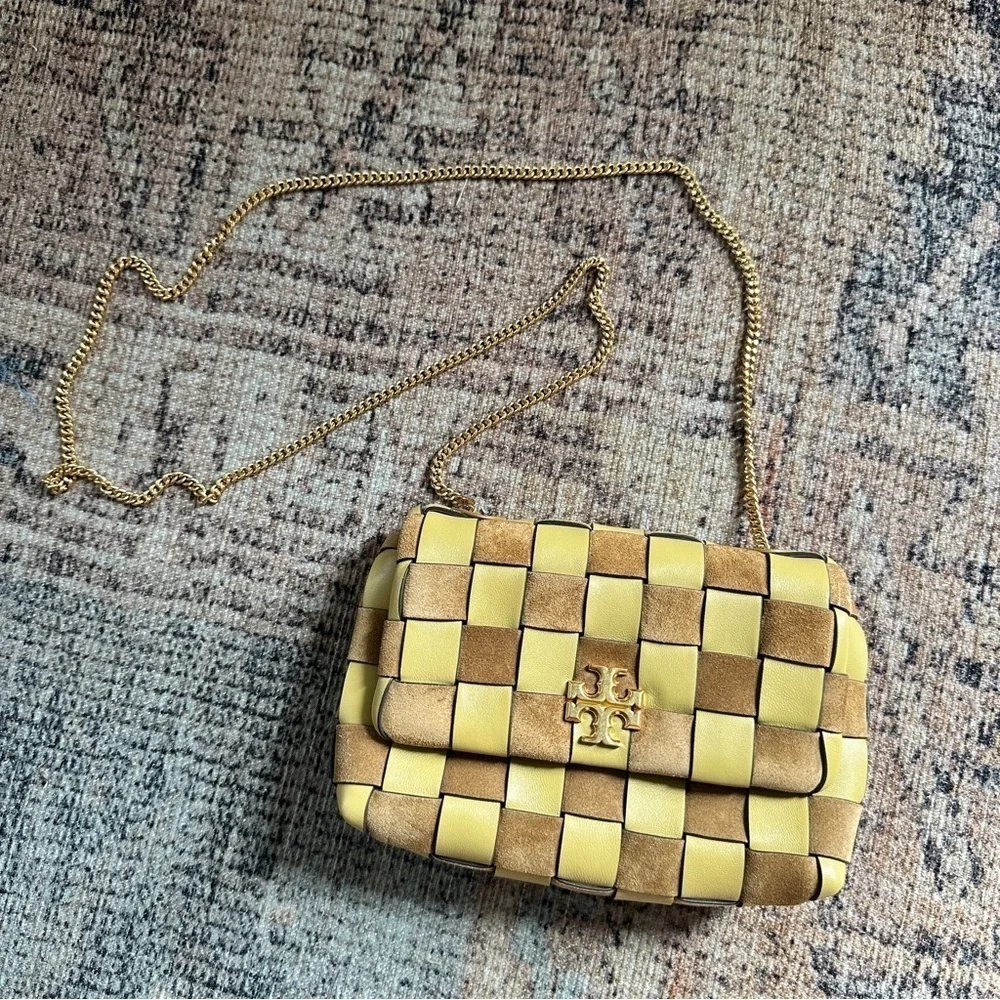 Tory Burch Kira Woven Check Print Mustard Crossbody